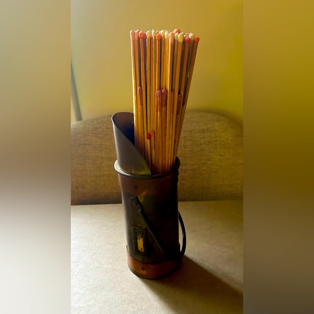 Vintage Old Dutch Design Copper brass Long Match Holder Scuttle Fireplace decor